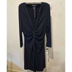Women's CHAPS NWT Twist-Front Navy Long Sleeve Midi Cocktail Dress Plus Size 18W